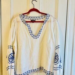 Jcrew white and blue linen tunic top!!